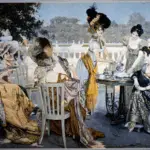 Women outside having a tea party