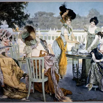 Women outside having a tea party